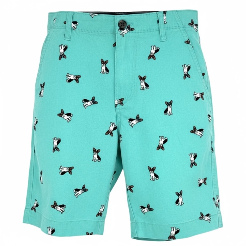 Plugg Flex Mens Sz 30 French Bulldog Bermuda Shorts Teal Green Flex Waist Dog